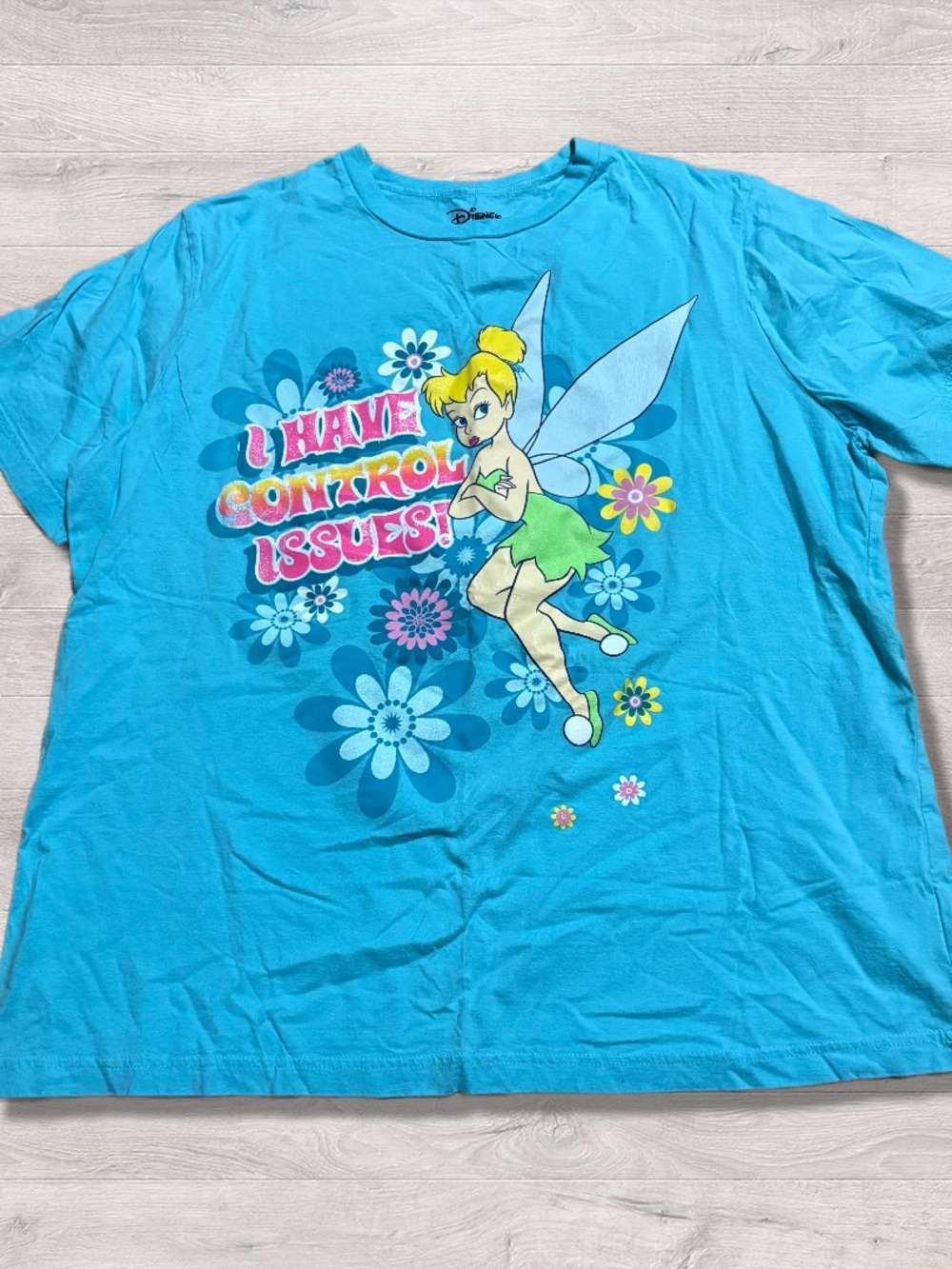 Disney Tinkerbell Double Sided Shirt Women’s 2X 100% Cotton Light Blue